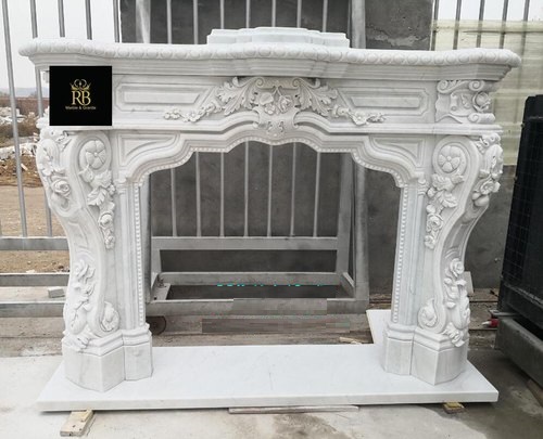 Sandstone Or White Marble Carved Fireplace, Shape : Square