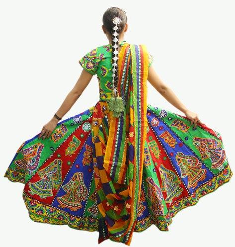 Cotton Garba Dandiya Girl Costume, Color : Multicolor