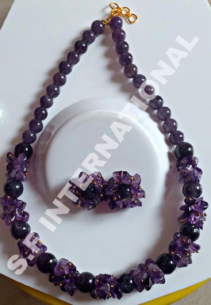 Polished Purple Stone Necklace Set, Style : Classy