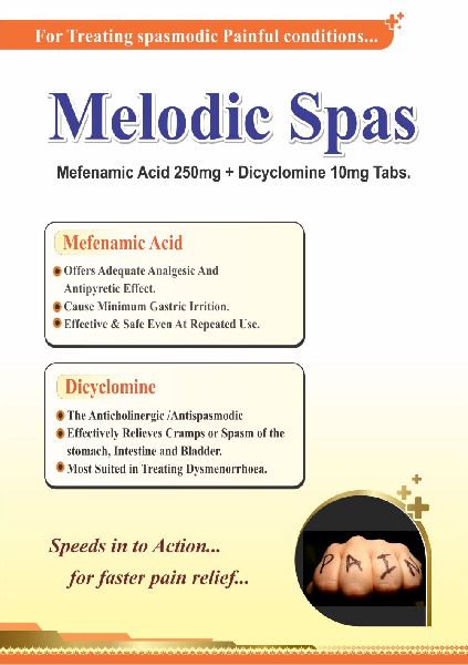 Melodic Spas Mefenamicacid & Dicyclomine, Form : Tablets