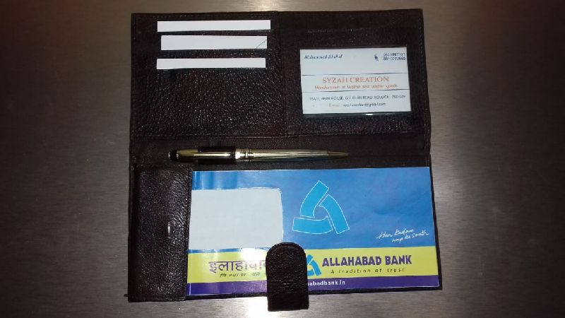 Plain Leather Cheque Book Holder, Color : Black