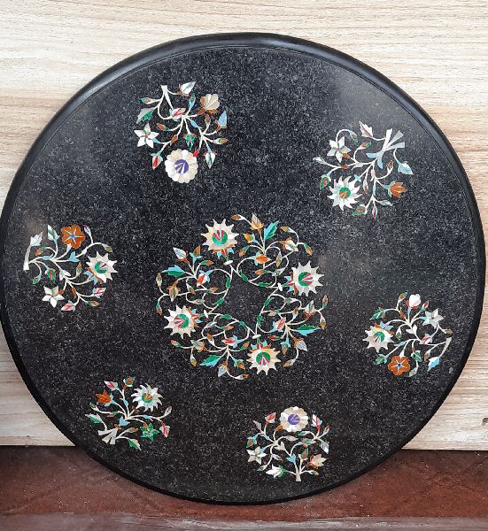 Black Marble Inlay Round Table Top 18inches