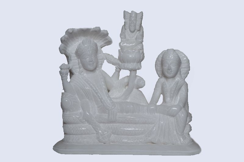 White Marble Vishnu Laxmi and Brahma Ji Statue