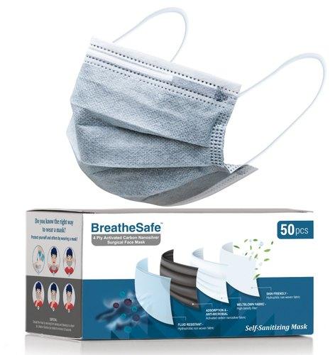 Breathesafe Disposable 4 Ply Face Mask, for Clinic, Clinical, Food Processing, Hospital, Laboratory, Pharmacy