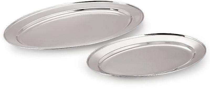 Polished Stainless Steel Oval Tray, for Food Serving, Size : Multisize