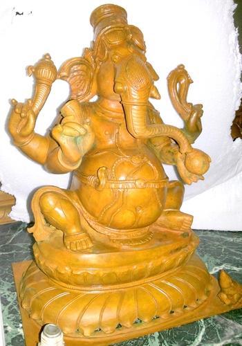 Bronze Ganesh Sitting Statue, Color : Brown