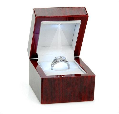 Square Wooden Brown LED Ring Box