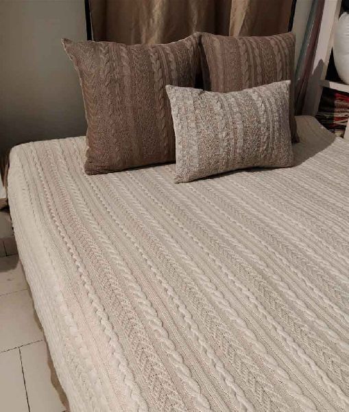 Cable Knitted Pattern Cotton Bed Cover, Feature : Anti-Shrink