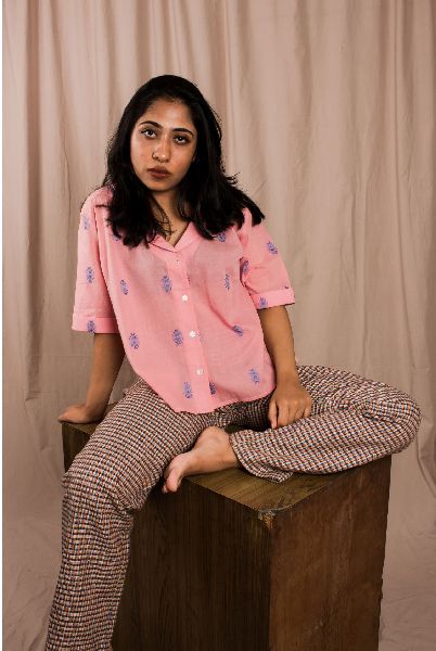 Ladies Cotton Voile Dobby Shirt and Woven Track Pant Set