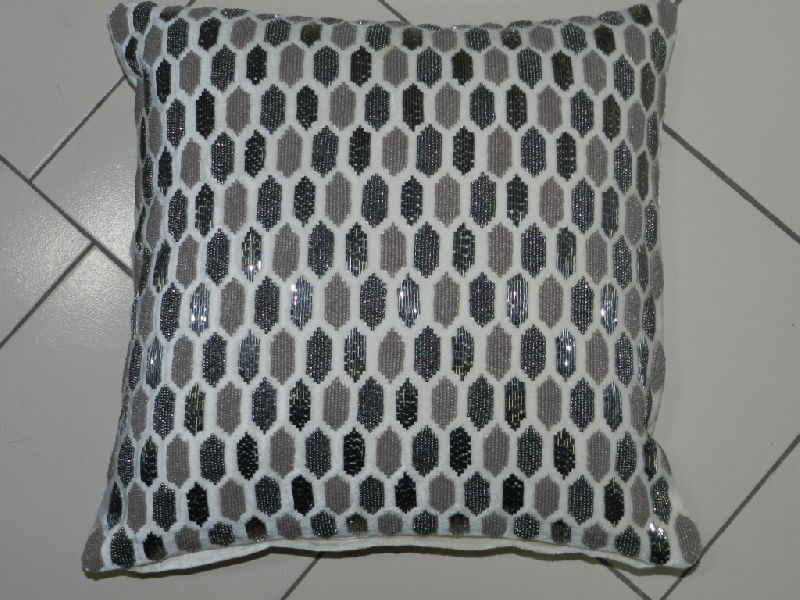 Square Polyester Beaded Pillows, for Hotel, Home, Dimension : 12X12 Inches, 15X15 Inches