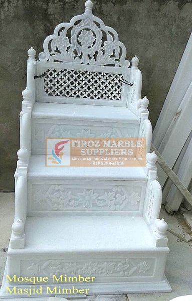 White Semi Polished Carved Marble Mimber, for Mosque(masjid), Packaging Type : Thermocol Box