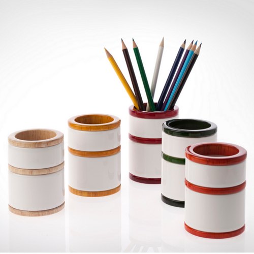 CUMI Alumina White / Wood Ceramic Pen Stand, Color : Green, Orange, Yellow