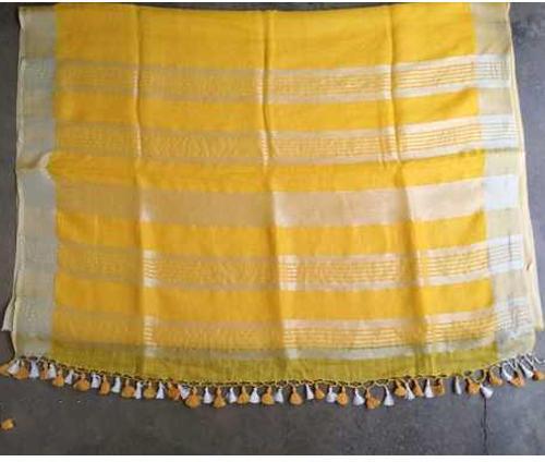 Zari Border Yellow Linen Saree, Saree Length : 6.3 M (with Blouse Piece)