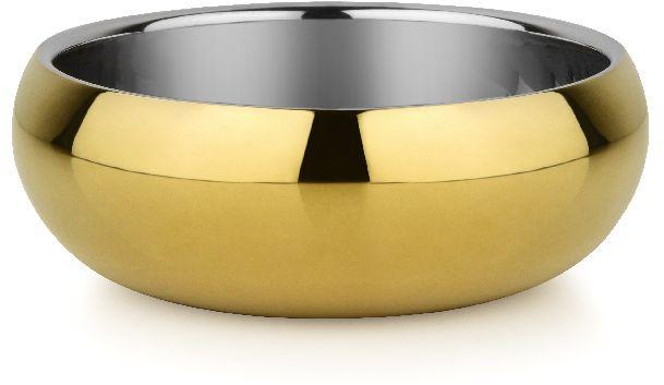 SS DOUBLE WALLED BELLY BOWL GOLD, Pattern : Plain