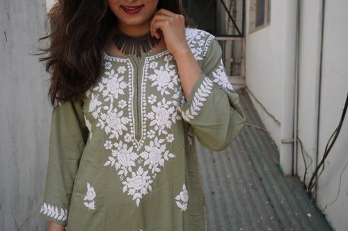 Ladies Chikan Kurta, Color : Green, Blue