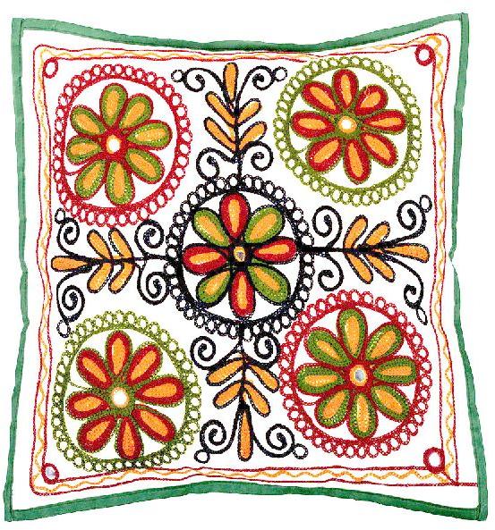 Printed cotton cushion cover, Technics : Embroidery, Handmade, Patch Work