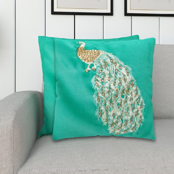 Square Silk Embellished Cushion Covers, for Chairs, Sofa, Size : 45cm X 45cm, 50cm X 30cm
