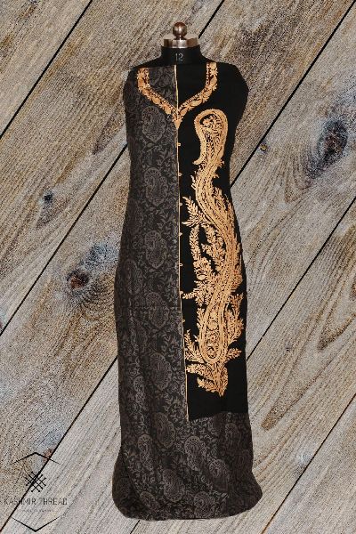 Black Aari Embroidered Kashmiri Woolen Suit, Packaging Type : Packet