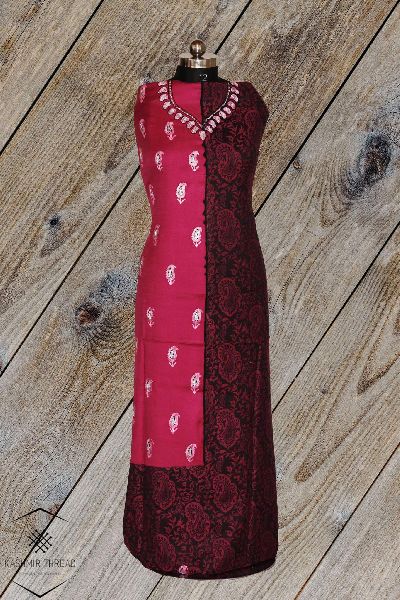 Pink Aari Embroidered Kashmiri Woolen Suit, Occasion : Party wear