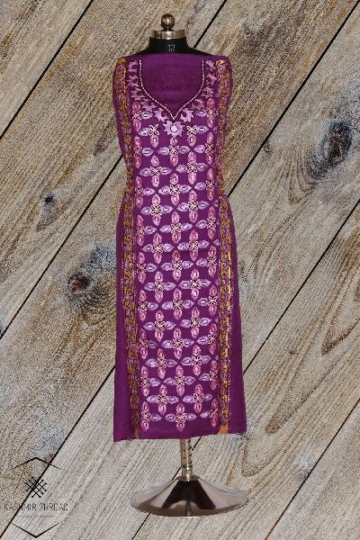 Purple Aari Embroidered Kashmiri Woolen Suit