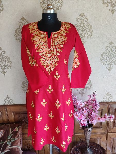 Red Floral Embroidered Kashmiri Kurti