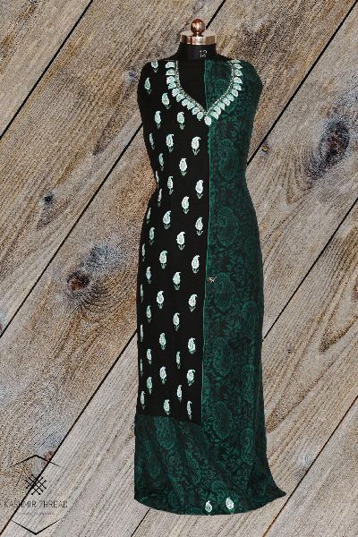 Teal Aari Embroidered Kashmiri Woolen Suit, Occasion : Party wear