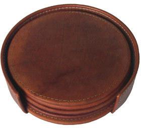 Polished Leather coaster set, Shape : Round