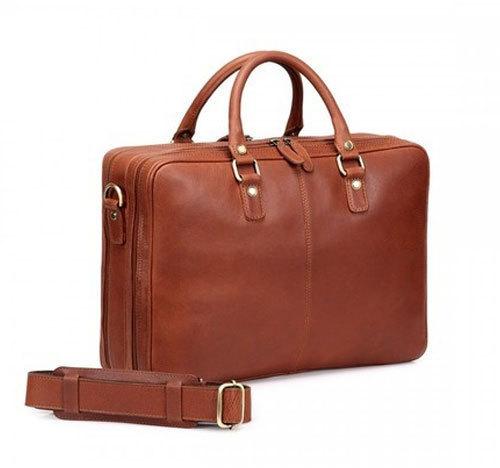 Plain Leather laptop bag, Color : Brown