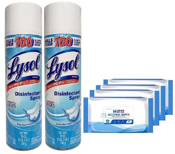 LYSOL Disinfectant Spray + Alcohol 40 Wipes 4 PACK