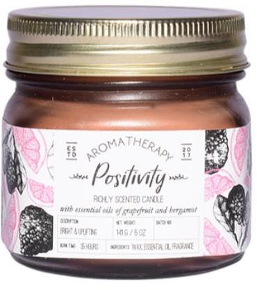 Positivity Aromatherapy Glass Jar Candle, For Smokeless, Stylish Design, Shape : Cylindrical