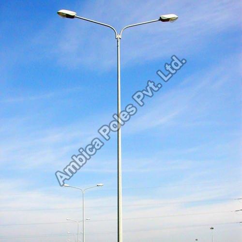 Polished Mild Steel Dual Arm Swaged Pole, for Lighting, Color : Silver