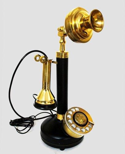 Polished Iron Brass Candlestick Telephone, Color : Black