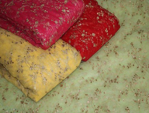 Colored Net Embroidery Fabric, For Making Garments, Technics : Handloom