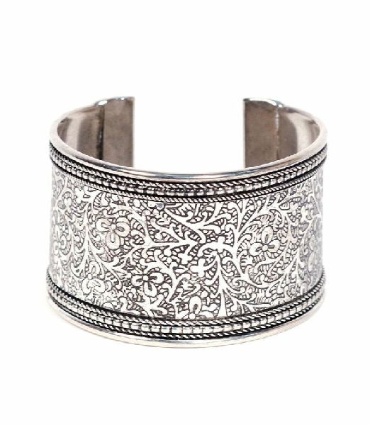 Fine Engraved Floral Design Cuff Bracelet with Lock Closure  Exotic India  Art