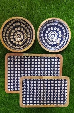 Sunriseart Hnadicraft Wooden Digital Printing Blue Serving Platter