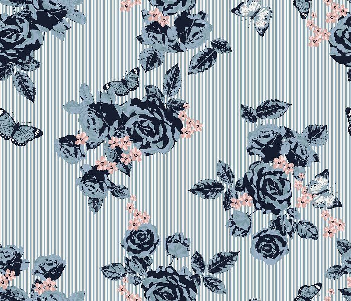 Flower Blue Rose Printed Fabric, for Garments, Packaging Type : Plastic Bag