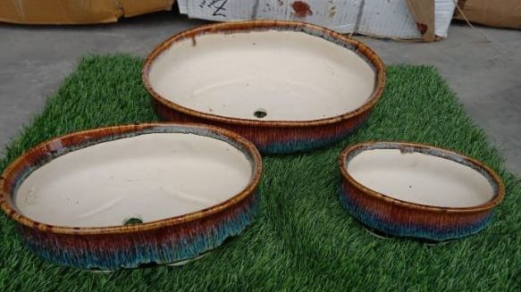 Ceramic Bonsai Round Tray, for Garden Plants Use, Size : Standard