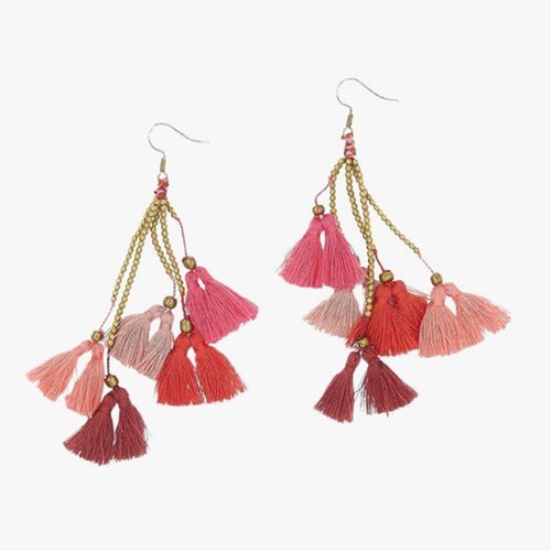 Vibrant pink silk tassel handmade post earrings at 1050  Azilaa