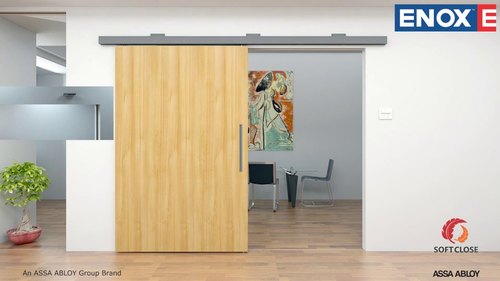 Rectangular Polished Wooden Sliding Door, For Hotel, Office, Color : Brownish, Grey