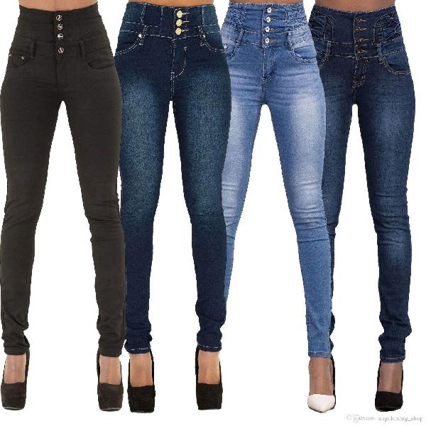 Rugged Denim High Waisted Jeans, Feature : Comfortable, Dry Cleaning, Easily Washable