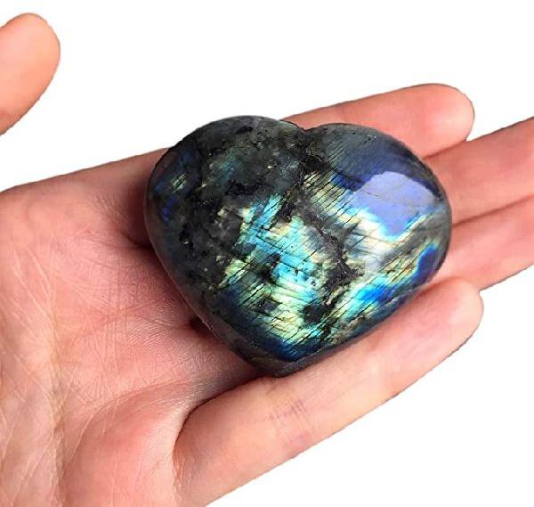 Labradorite Heart Shaped Loose Palm Stones, for Decoration, Feature : Fine Finishing
