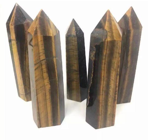 Hexagonal Polished Tiger Eye Crystal Point, for Healing, Feature : Fine Finished