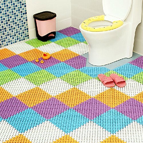 PVC Toilet Modular Tile mat, Color : White, Purple, Yellow, Blue