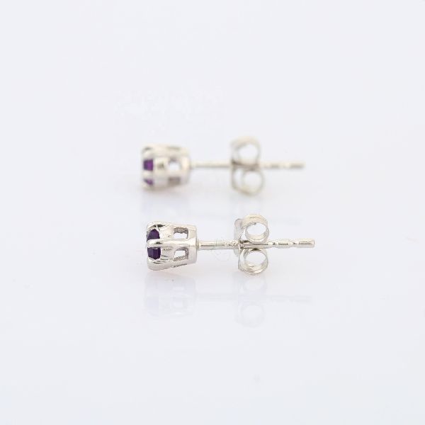 Amethyst Round 14K White Gold Studs