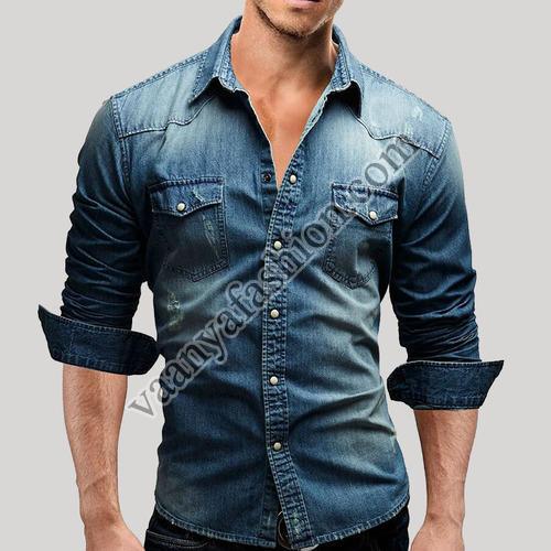 Long Sleeve Mens Denim Shirts, for Anti-Wrinkle, Breathable, Pattern ...