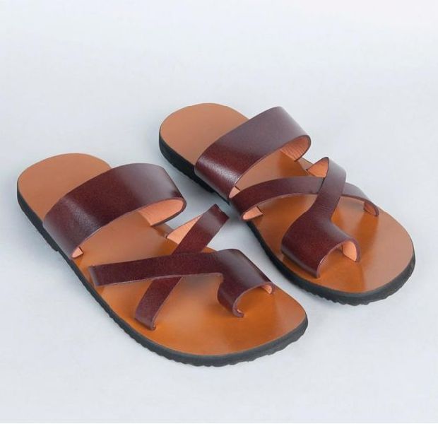 Mens Brown Leather Criss Cross Slipper, Size : 6 Inch, 7 Inch, 8 Inch, 9 Inch