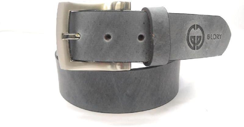 Plain Polished Grey Leather Belt, Packaging Type : Cardboard Box