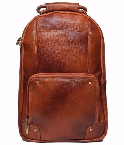 Plain Leather Backpack Laptop Bag, Color : Dark Brown
