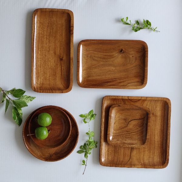 Wooden Platter Set, Color : Brown