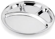 Polished Stainless Steel Compartment Tray, for Food Serving, Pattern : Plain